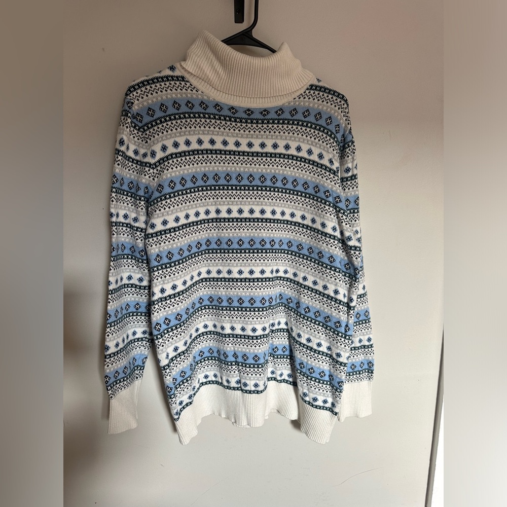 L.L. Bean Blue and White Cowl Neck Sweater